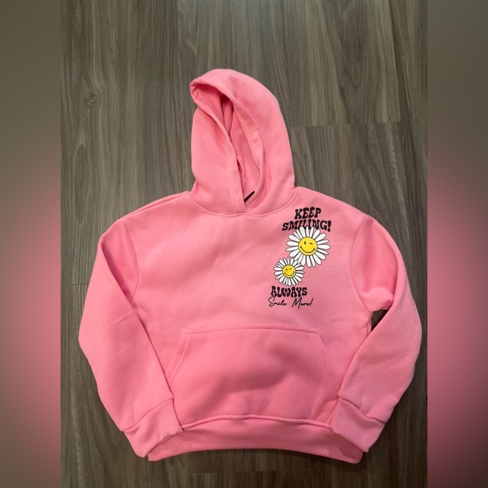 Pink Velvet girls Pink Graphic Hoodie with Daisy Print and positiveness size 5/6